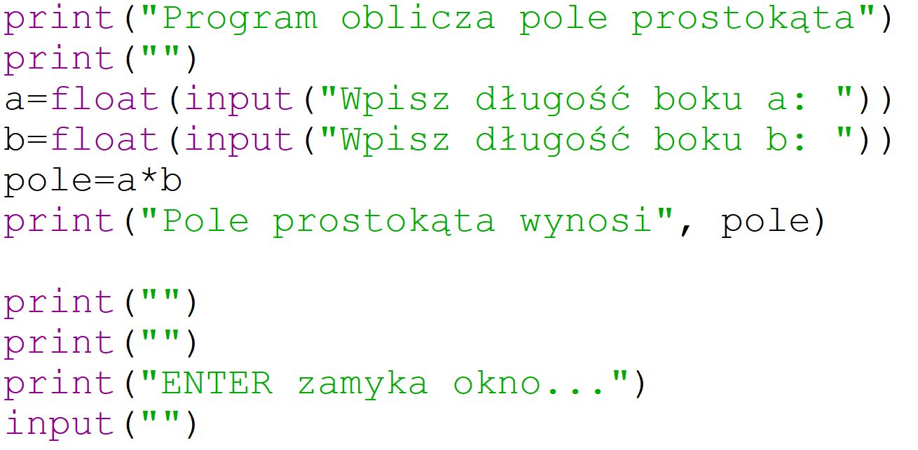 Program obliczający pole prostokąta